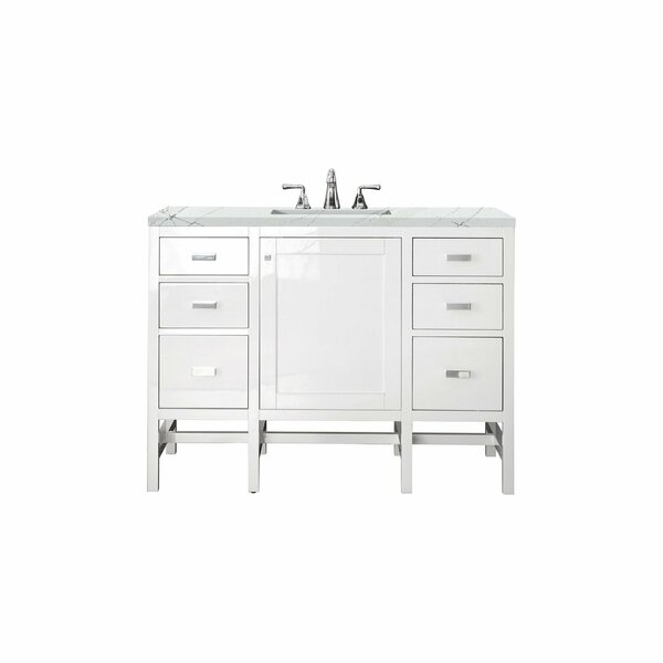 James Martin Vanities Addison 48in Single Vanity, Glossy White w/ 3 CM Ethereal Noctis Top E444-V48-GW-3ENC